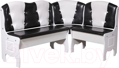 Уголок кухонный мягкий Слонимдревмебель Тюльпан М (кожзам черный/белый) - фото