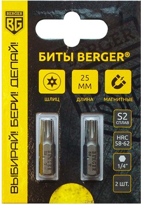 Набор бит BERGER Torx T25Hx25мм S2 / BG2392