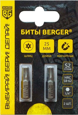Набор бит BERGER Torx T30Hx25мм S2 / BG2394
