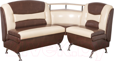 Уголок кухонный мягкий Слонимдревмебель Нарцисс плюс угловой (дуб сонома/темно-коричневый/бежевый) - фото