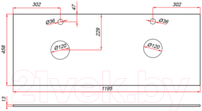 Столешница для ванной ЗОВ 13 / CKP13W1195458C4 (белый)