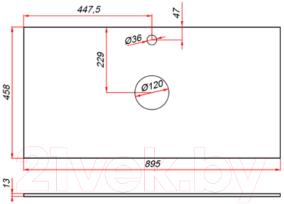 Столешница для ванной ЗОВ 13 / CKP13W895458C2 (белый)