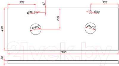 Столешница для ванной ЗОВ HPL 38 / CHPL38T1195458C4 (туя)