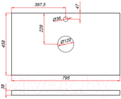 Столешница для ванной ЗОВ HPL 38 / CHPL38T795458C2 (туя)