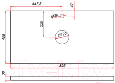 Столешница для ванной ЗОВ HPL 38 / CHPL38T895458C2 (туя)