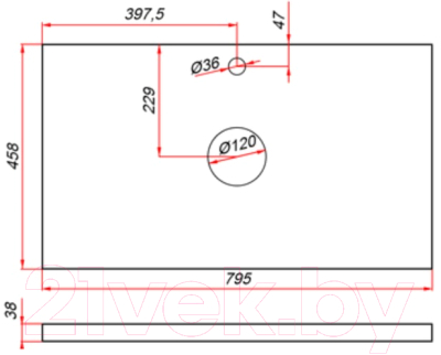 Столешница для ванной ЗОВ HPL 38 / CHPL38T795458C1 (туя)