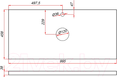 Столешница для ванной ЗОВ HPL 38 / CHPL38T995458 (туя)