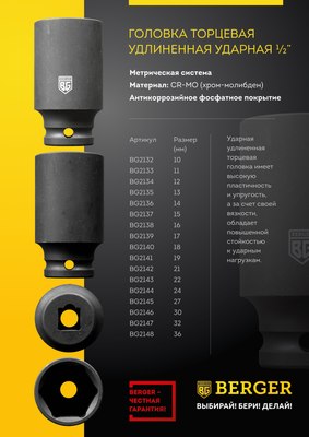 Головка слесарная BERGER 1/2