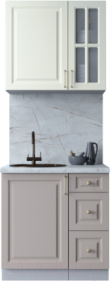Кухонный гарнитур Интерлиния Мила Шато 0.8А (белый/луна/серый каспий) - фото