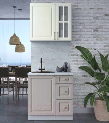 Кухонный гарнитур Интерлиния Мила Шато 0.8А (белый/луна/серый каспий)