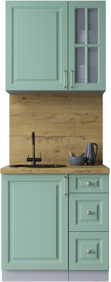 Кухонный гарнитур Интерлиния Мила Шато 0.8А (мята/мята/дуб бунратти) - фото