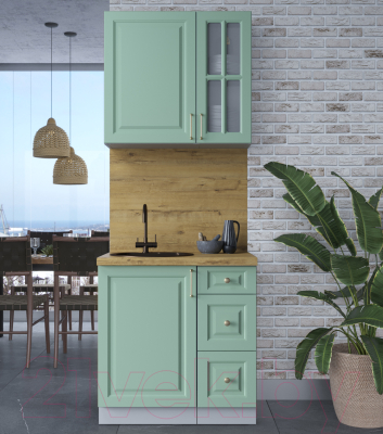 Кухонный гарнитур Интерлиния Мила Шато 0.8А (мята/мята/дуб бунратти)