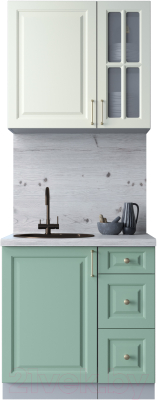 Кухонный гарнитур Интерлиния Мила Шато 0.8А (белый/мята/бискайская сосна) - фото
