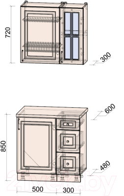 Кухонный гарнитур Интерлиния Мила Шато 0.8А (океан/океан/дуб бунратти)