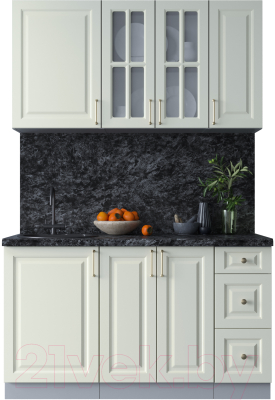 Кухонный гарнитур Интерлиния Мила Шато 1.4А (белый/белый/кастилло темный) - фото
