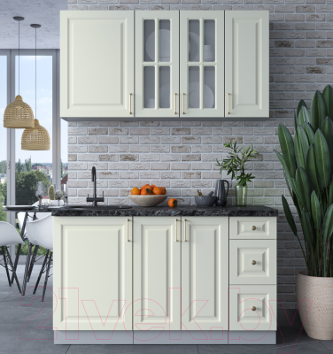 Кухонный гарнитур Интерлиния Мила Шато 1.4А (белый/белый/кастилло темный)