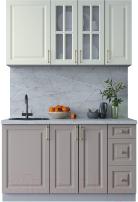 Кухонный гарнитур Интерлиния Мила Шато 1.4А (белый/луна/серый каспий) - фото