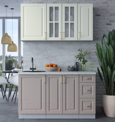 Кухонный гарнитур Интерлиния Мила Шато 1.4А (белый/луна/серый каспий)