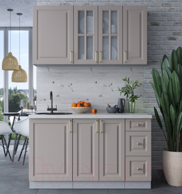 Кухонный гарнитур Интерлиния Мила Шато 1.4А (луна/луна/бискайская сосна)