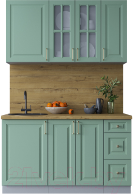 Кухонный гарнитур Интерлиния Мила Шато 1.4А (мята/мята/дуб бунратти) - фото