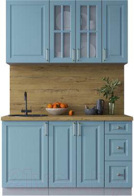 Кухонный гарнитур Интерлиния Мила Шато 1.4А (океан/океан/дуб бунратти) - фото