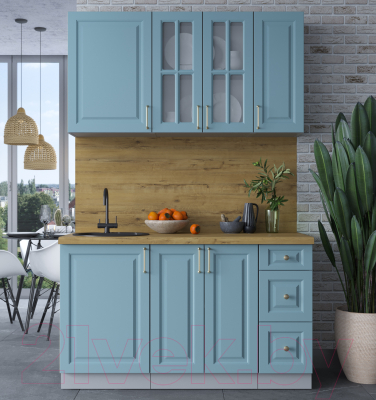 Кухонный гарнитур Интерлиния Мила Шато 1.4А (океан/океан/дуб бунратти)