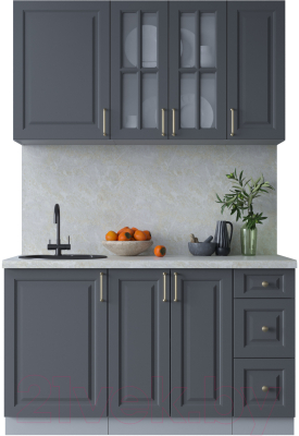 Кухонный гарнитур Интерлиния Мила Шато 1.4А (пепел/пепел/опал светлый) - фото