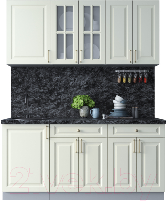 Кухонный гарнитур Интерлиния Мила Шато 1.7А (белый/белый/кастилло темный) - фото