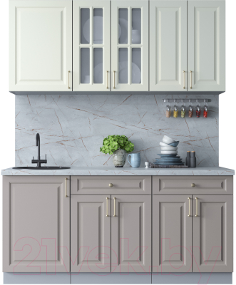 Кухонный гарнитур Интерлиния Мила Шато 1.7А (белый/луна/серый каспий) - фото
