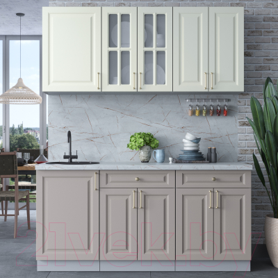 Кухонный гарнитур Интерлиния Мила Шато 1.7А (белый/луна/серый каспий)