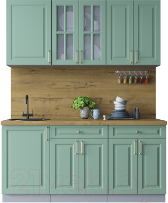 Кухонный гарнитур Интерлиния Мила Шато 1.7А (мята/мята/дуб бунратти) - фото