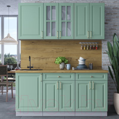 Кухонный гарнитур Интерлиния Мила Шато 1.7А (мята/мята/дуб бунратти)