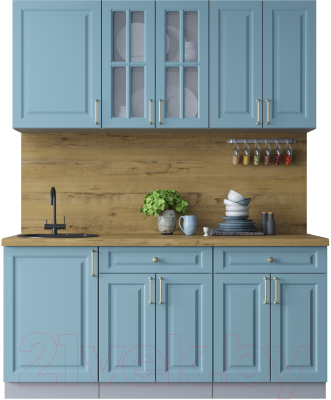 Кухонный гарнитур Интерлиния Мила Шато 1.7А (океан/океан/дуб бунратти) - фото