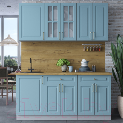 Кухонный гарнитур Интерлиния Мила Шато 1.7А (океан/океан/дуб бунратти)