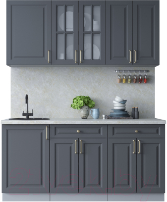 Кухонный гарнитур Интерлиния Мила Шато 1.7А (пепел/пепел/опал светлый) - фото