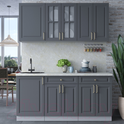 Кухонный гарнитур Интерлиния Мила Шато 1.7А (пепел/пепел/опал светлый)