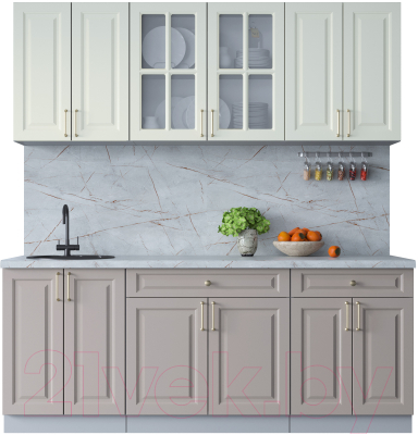 Кухонный гарнитур Интерлиния Мила Шато 2.0А (белый/луна/серый каспий) - фото