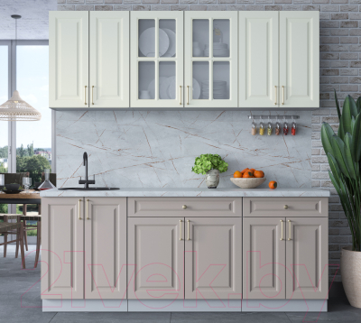 Кухонный гарнитур Интерлиния Мила Шато 2.0А (белый/луна/серый каспий)