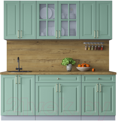 Кухонный гарнитур Интерлиния Мила Шато 2.0А (мята/мята/дуб бунратти) - фото