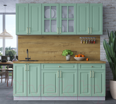 Кухонный гарнитур Интерлиния Мила Шато 2.0А (мята/мята/дуб бунратти)