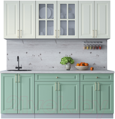 Кухонный гарнитур Интерлиния Мила Шато 2.0А (белый/мята/бискайская сосна) - фото