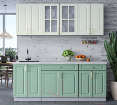 Кухонный гарнитур Интерлиния Мила Шато 2.0А (белый/мята/бискайская сосна)