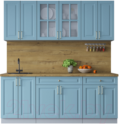 Кухонный гарнитур Интерлиния Мила Шато 2.0А (океан/океан/дуб бунратти) - фото
