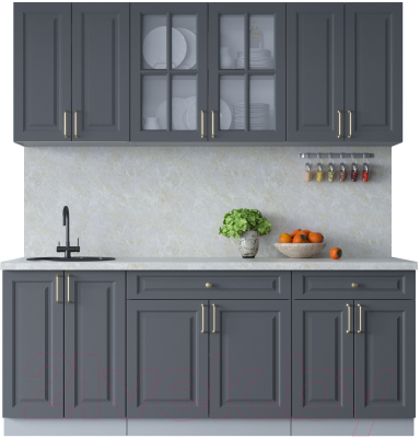 Кухонный гарнитур Интерлиния Мила Шато 2.0А (пепел/пепел/опал светлый) - фото
