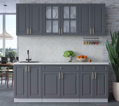 Кухонный гарнитур Интерлиния Мила Шато 2.0А (пепел/пепел/опал светлый)