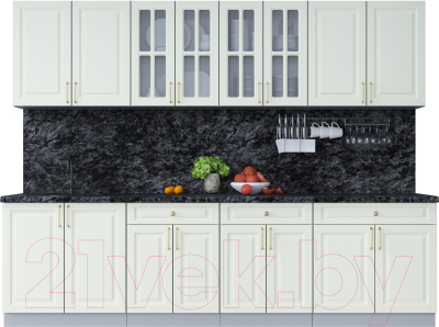 Кухонный гарнитур Интерлиния Мила Шато 2.8А (белый/белый/кастилло темный) - фото