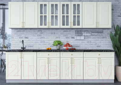 Кухонный гарнитур Интерлиния Мила Шато 2.8А (белый/белый/кастилло темный)