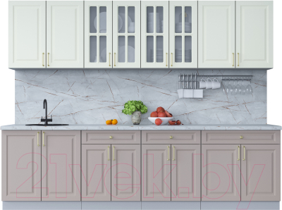 Кухонный гарнитур Интерлиния Мила Шато 2.8А (белый/луна/серый каспий) - фото