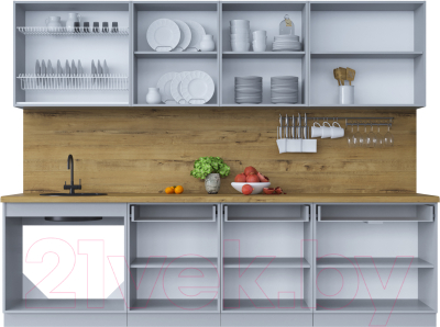 Кухонный гарнитур Интерлиния Мила Шато 2.8А (мята/мята/дуб бунратти)