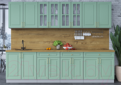 Кухонный гарнитур Интерлиния Мила Шато 2.8А (мята/мята/дуб бунратти)